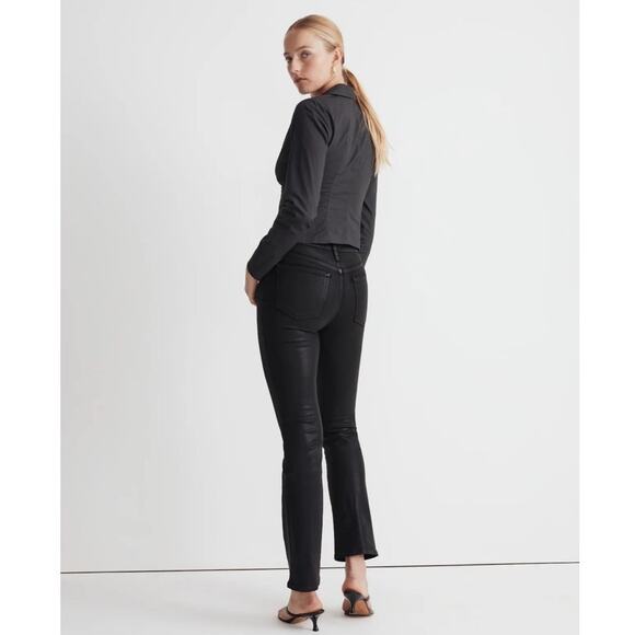 NWT Madewell Petite Kick Out Crop Jeans in True Black Wash: Coated Edition 33P - Picture 6 of 13